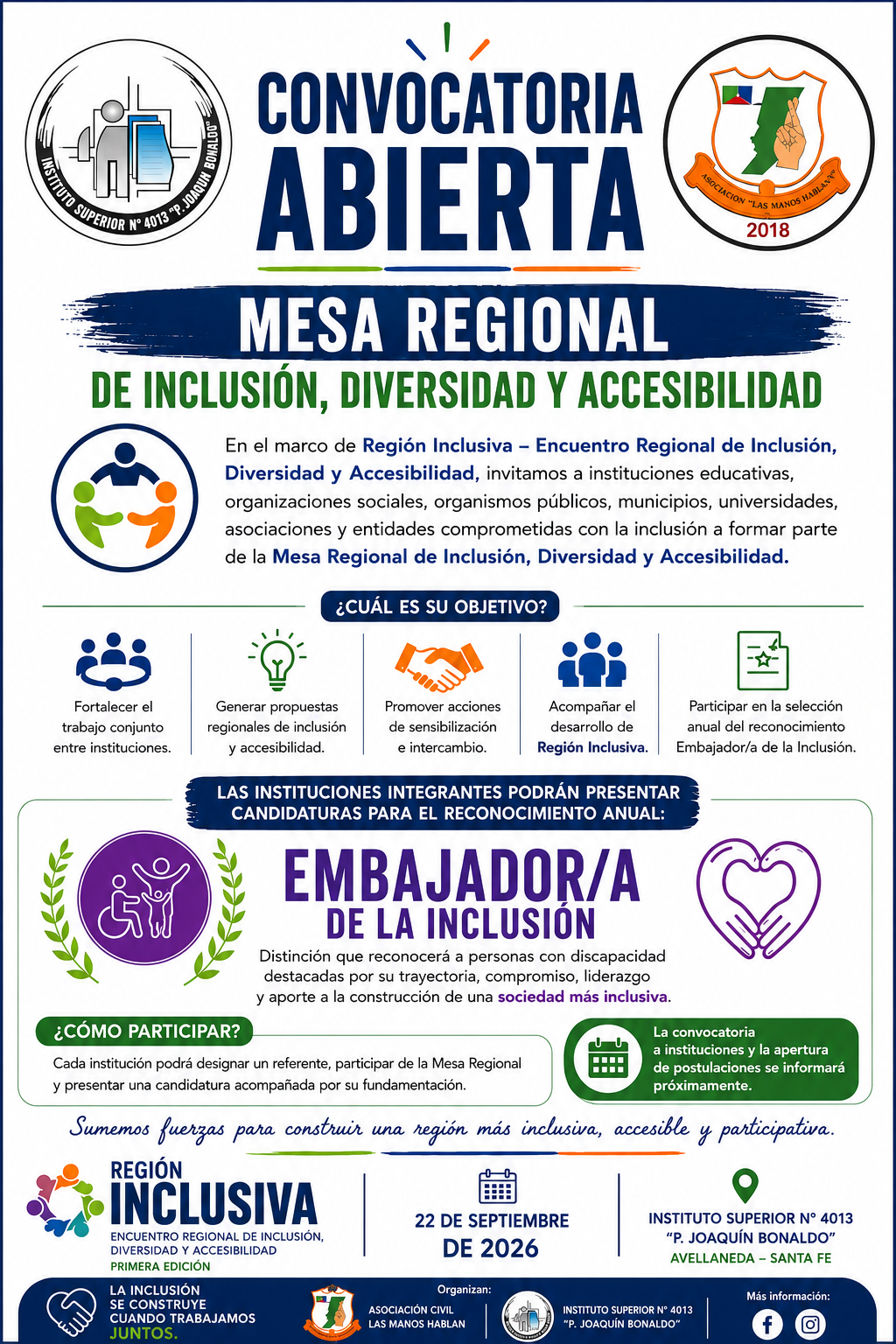 Convocan a integrar la Mesa Regional de Inclusión, Diversidad y Accesibilidad